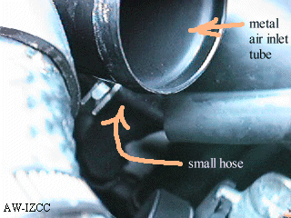 small hose under main metal inlet tube